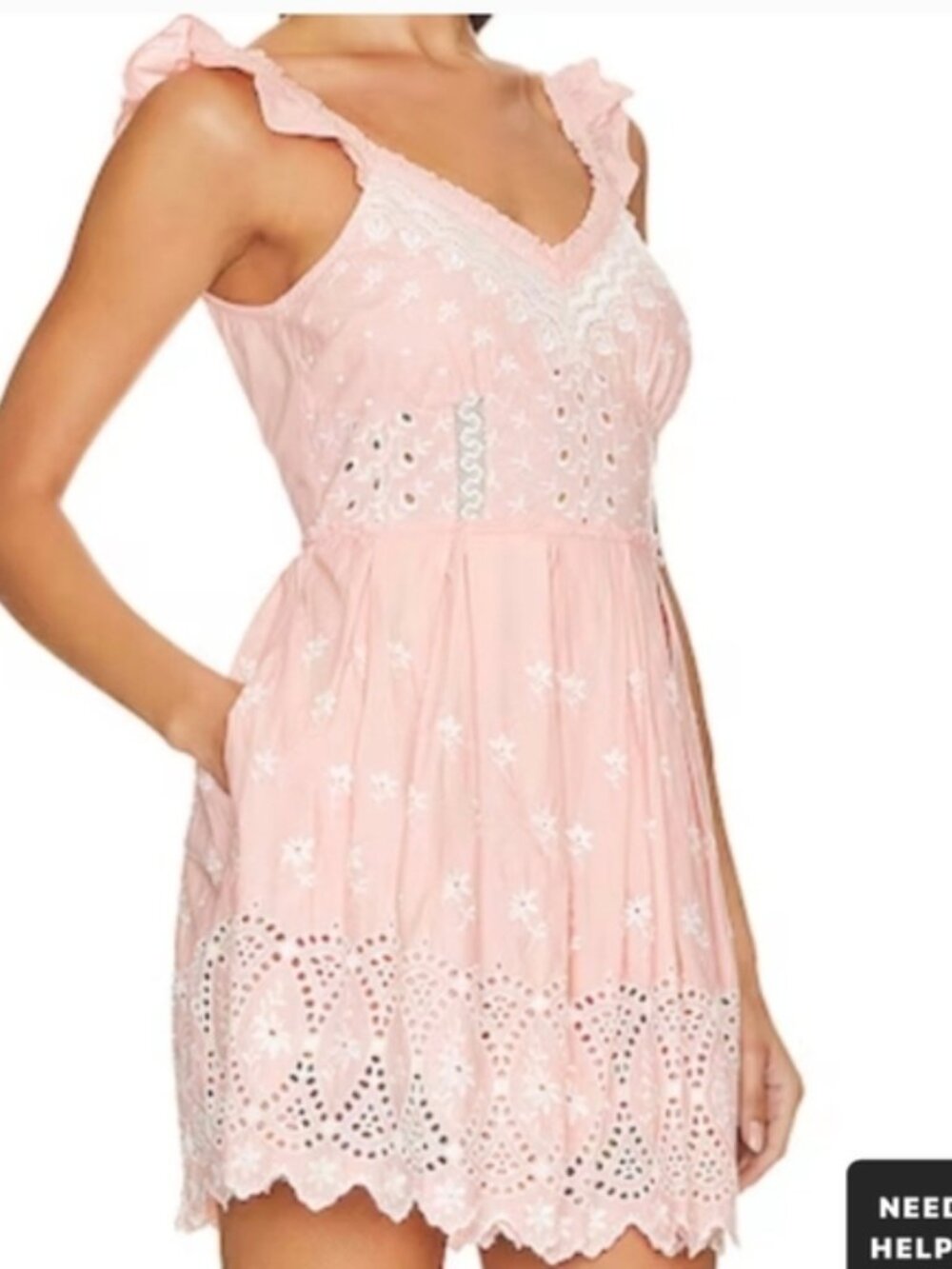 LoveShackFancy Pink Eyelet Mini Dress Size 6  Sleeveless Pleated Boho NWT - Picture 5 of 14